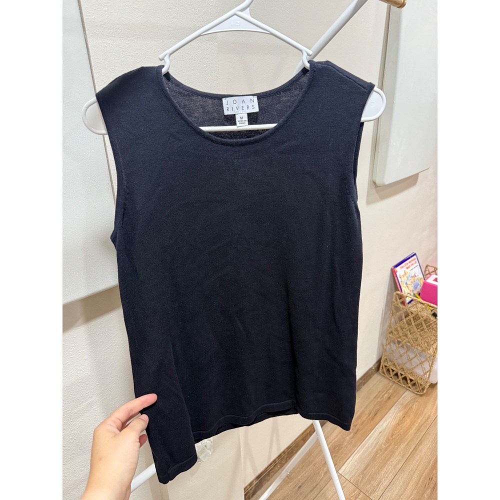 90s vibe clean minimalist Knit tank top Black Scoop Neck Joan Rivers Medium